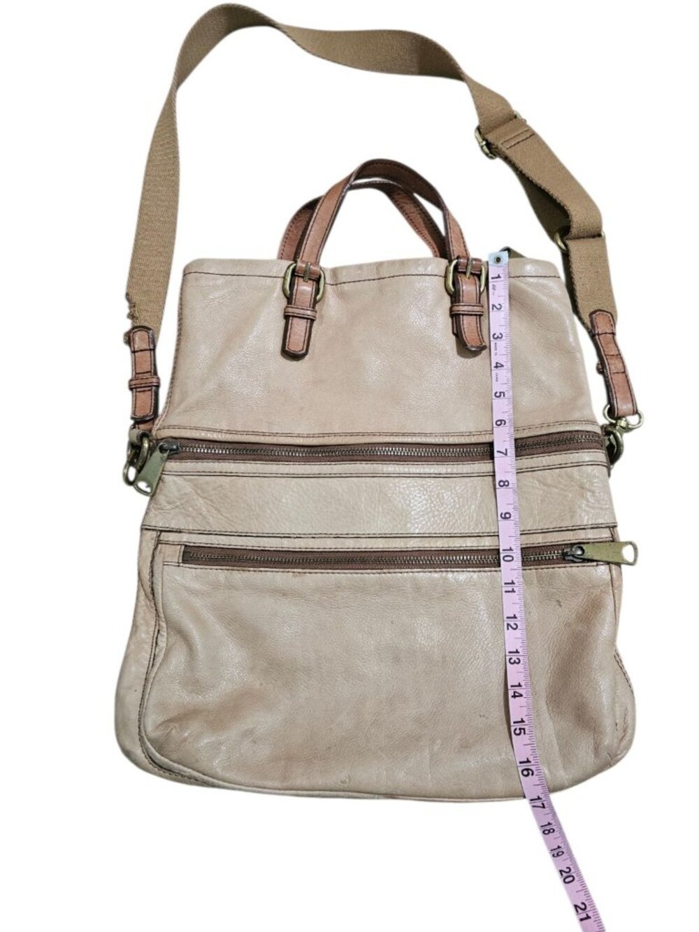 Fossil Womens Large Archival Leather Utility Tote Tan Rare Iconic Gorpcore Bag - Picture 7 of 7